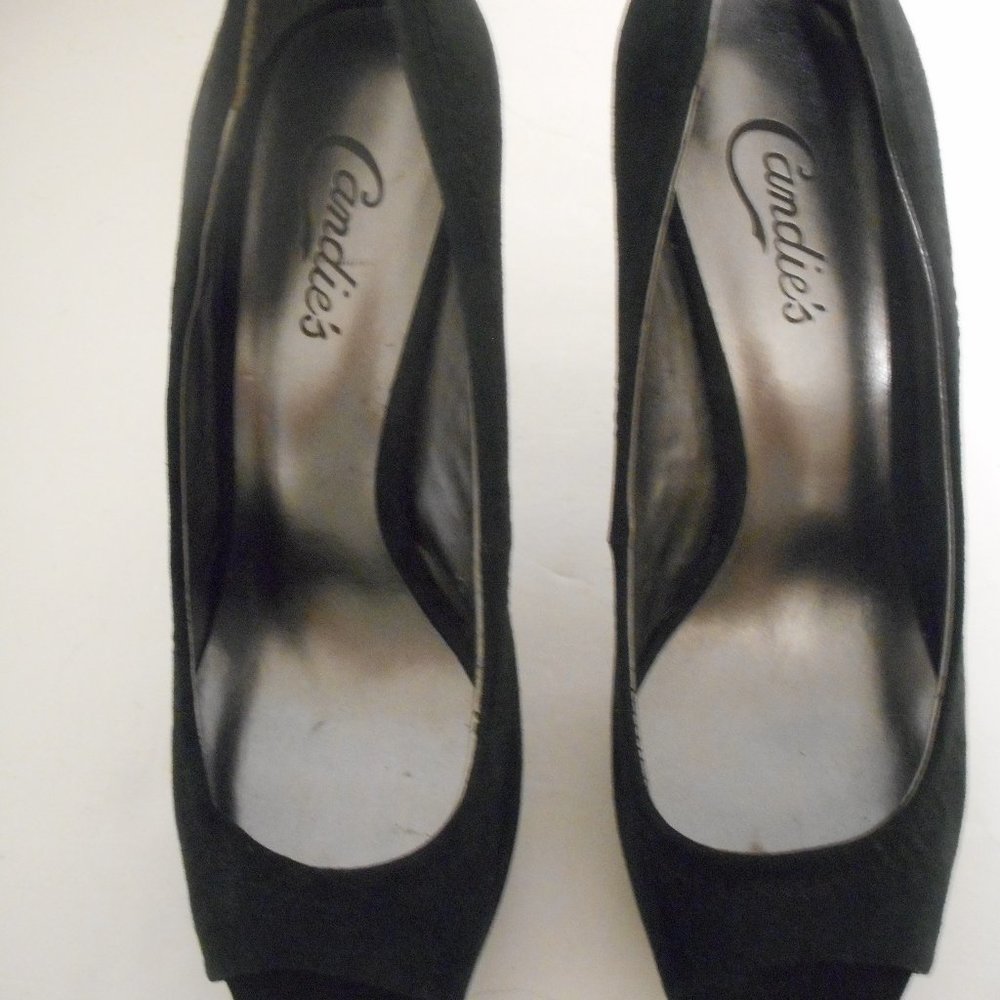CANDIES BLACK HIGH OPEN TOED HEEL DRESS SHOES-SZ 8M